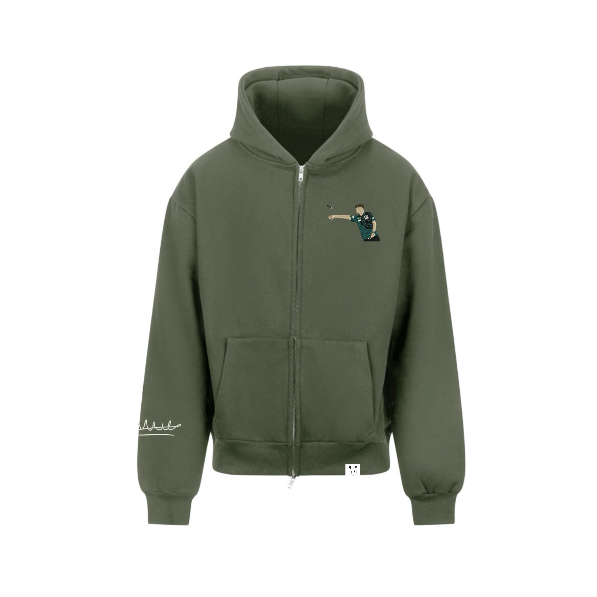 charlie manby zip darts hoodie earthy green